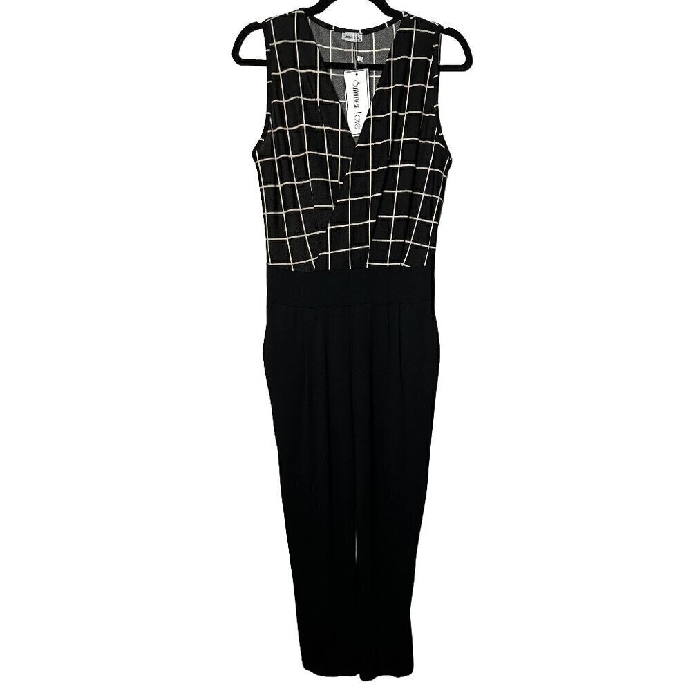NWT Black White Gingham Wide Leg Jumpsuit XS Elastic Waist Pockets